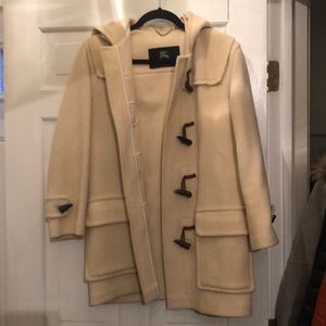 Vintage Burberry Cream Wool Toggle Hooded Jacket.